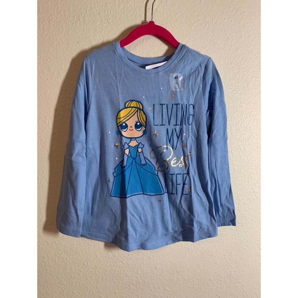 NWT Old Navy Cinderella Print Long Sleeve T-Shirt Toddler Girls Size 5T Blue AC3